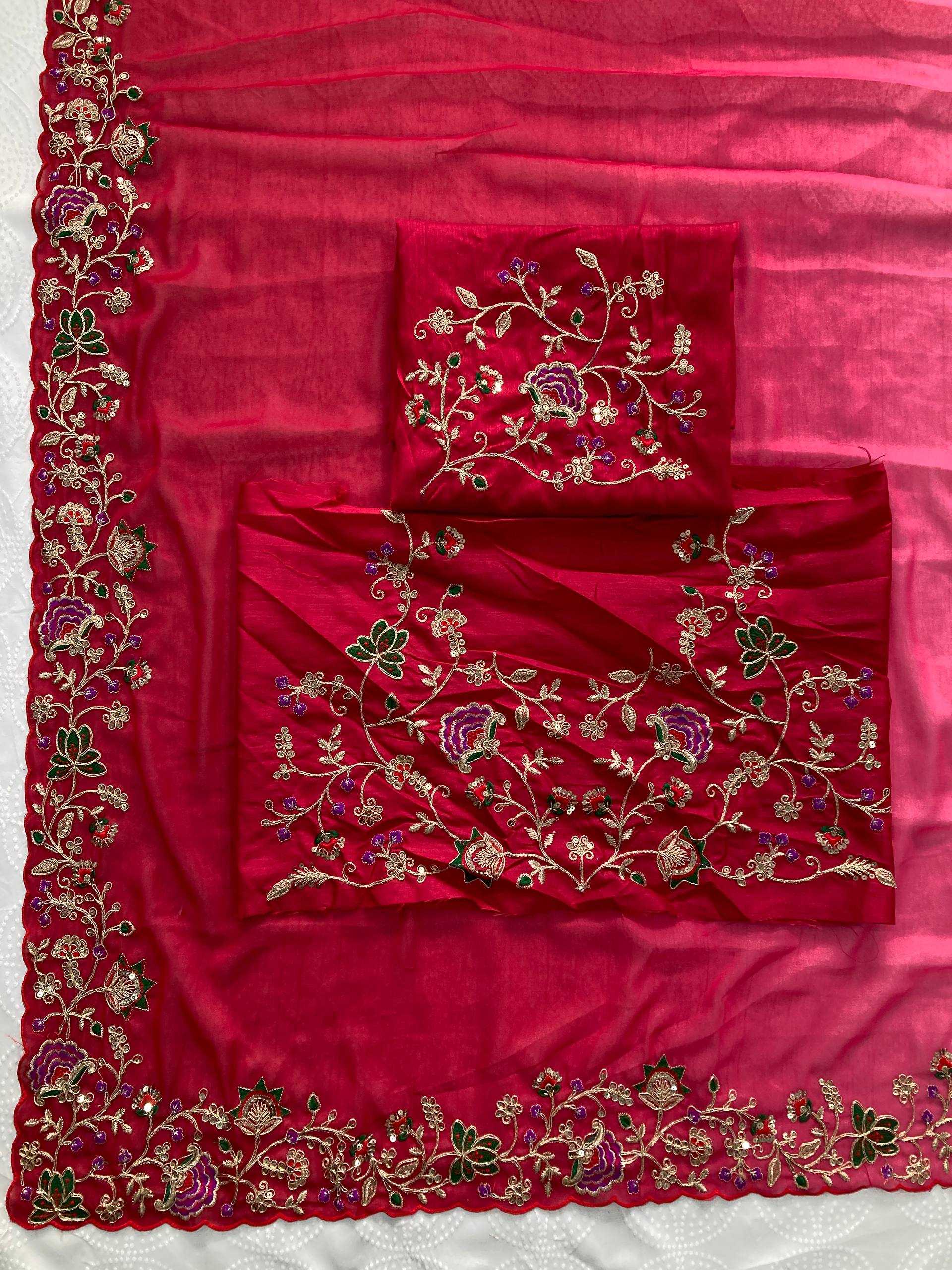 Georgette  Embroidered Cutwork Saree